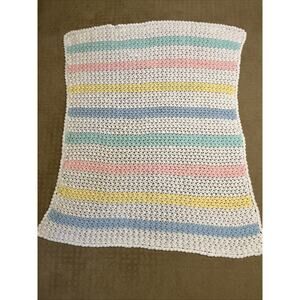 Vintage Handmade Crochet Baby Afghan Crib Blanket Soft Pastel Colors 48x36